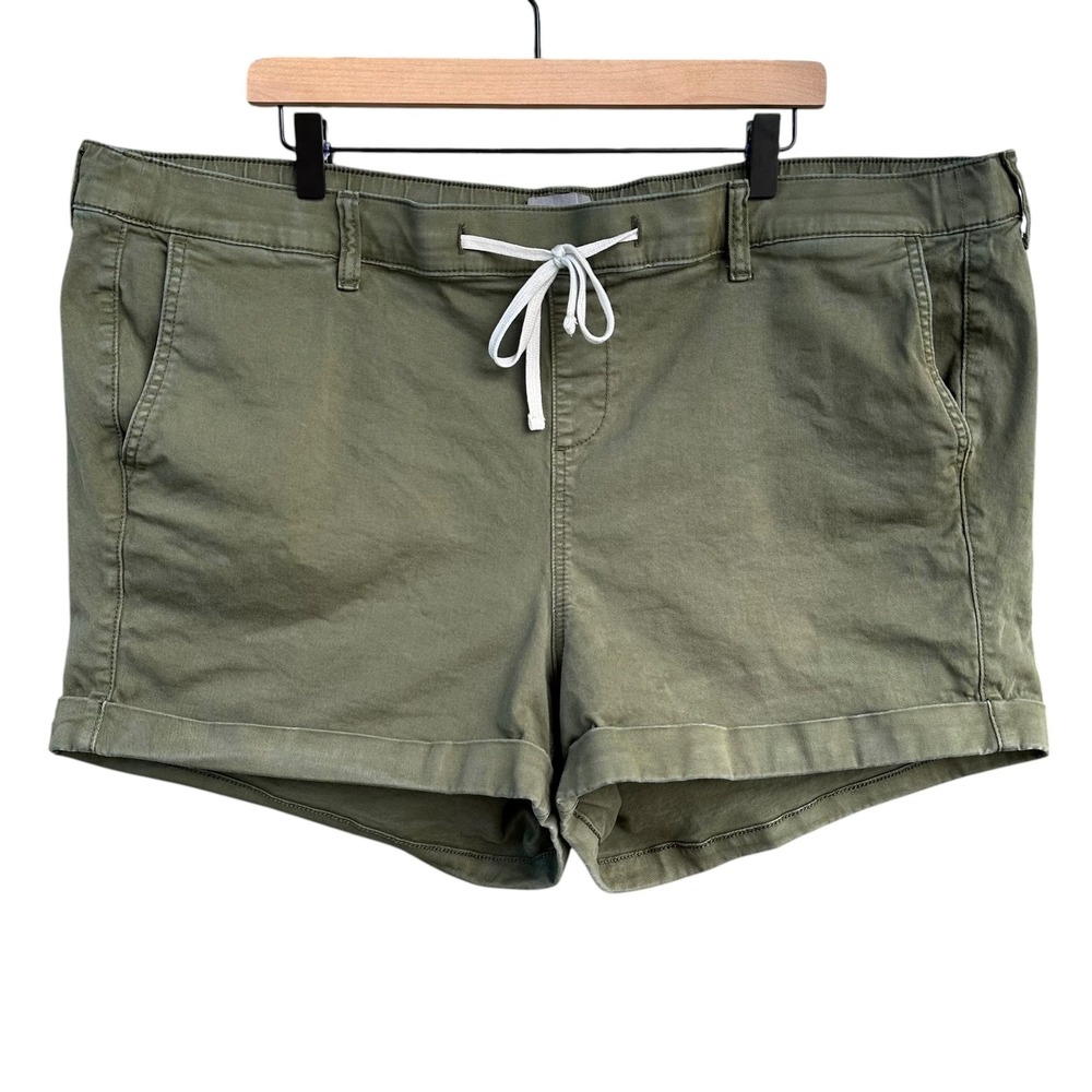 Torrid Olive Green Drawstring Twill Shorts Plus Size 3 FeelTheFit Cuffed Hem 3X